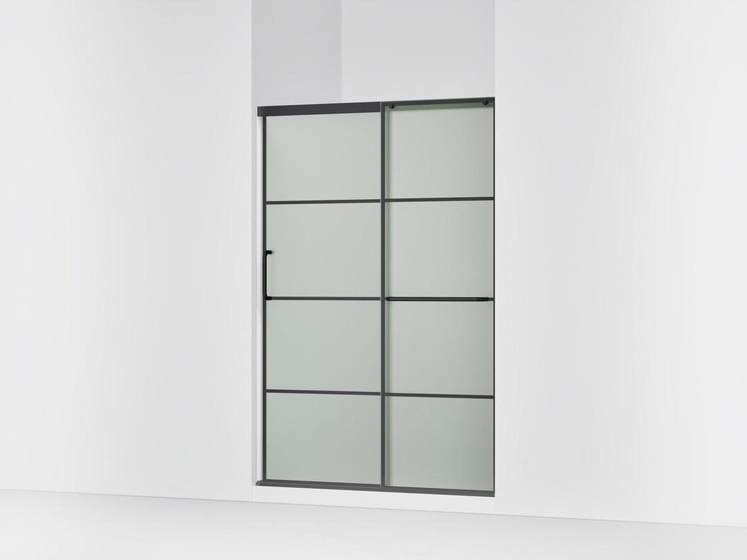 Kohler Elate Sliding shower door, 70-1/2'' H x 44-1/4 - 47-5/8'' W, with 1/4'' thick Frosted glass with rectangular grille pattern - Matte Black by Kohler