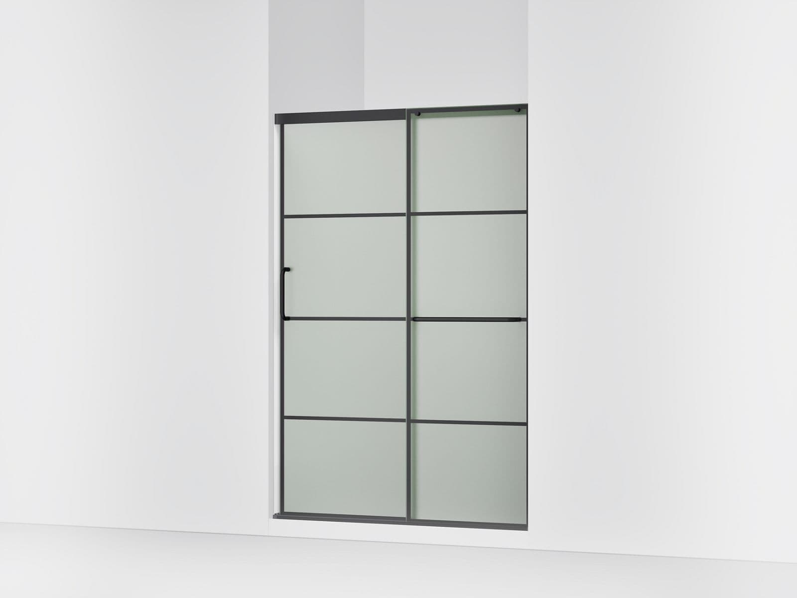 Kohler Elate Sliding shower door, 70-1/2'' H x 50-1/4 - 53-5/8'' W, with 1/4'' thick Frosted glass with rectangular grille pattern - Matte Black by Kohler