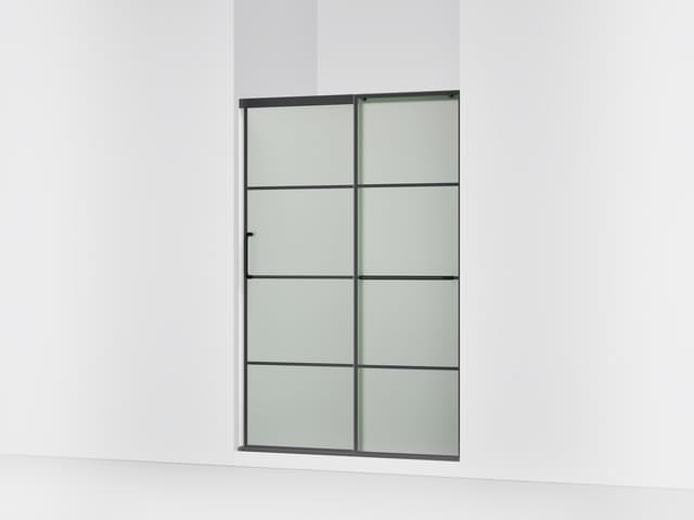 Kohler Elate Sliding shower door, 70-1/2'' H x 44-1/4 - 47-5/8'' W, with 1/4'' thick Frosted glass with rectangular grille pattern - Matte Black
