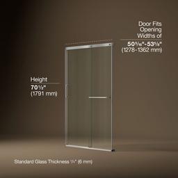 Kohler Elate Sliding shower door, 70-1/2'' H x 50-1/4 - 53-5/8'' W, with 1/4'' thick Crystal Clear glass - Matte Nickel - image 3