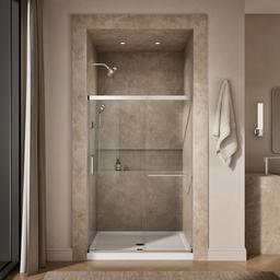 Kohler Elate Sliding shower door, 70-1/2'' H x 44-1/4 - 47-5/8'' W, with 1/4'' thick Crystal Clear glass - Bright Silver - image 4