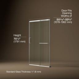 Kohler Elate Sliding shower door, 70-1/2'' H x 44-1/4 - 47-5/8'' W, with 1/4'' thick Crystal Clear glass - Bright Silver - image 3