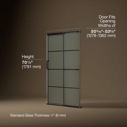Kohler Elate Sliding shower door, 70-1/2'' H x 50-1/4 - 53-5/8'' W, with 1/4'' thick Frosted glass with rectangular grille pattern - Matte Black - image 3