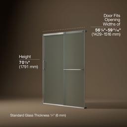 Kohler Elate Sliding shower door, 70-1/2'' H x 56-1/4 - 59-5/8'' W, with 1/4'' thick Frosted glass - Matte Nickel - image 3