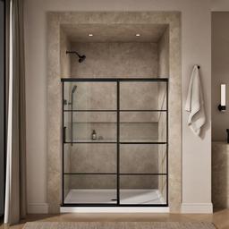 Kohler Elate Sliding shower door, 70-1/2'' H x 56-1/4 - 59-5/8'' W, with 1/4'' thick Crystal Clear glass with rectangular grille pattern - Matte Black - image 4