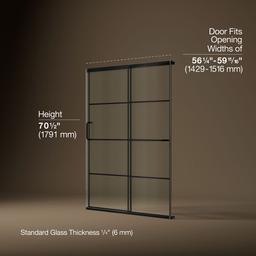 Kohler Elate Sliding shower door, 70-1/2'' H x 56-1/4 - 59-5/8'' W, with 1/4'' thick Crystal Clear glass with rectangular grille pattern - Matte Black - image 3
