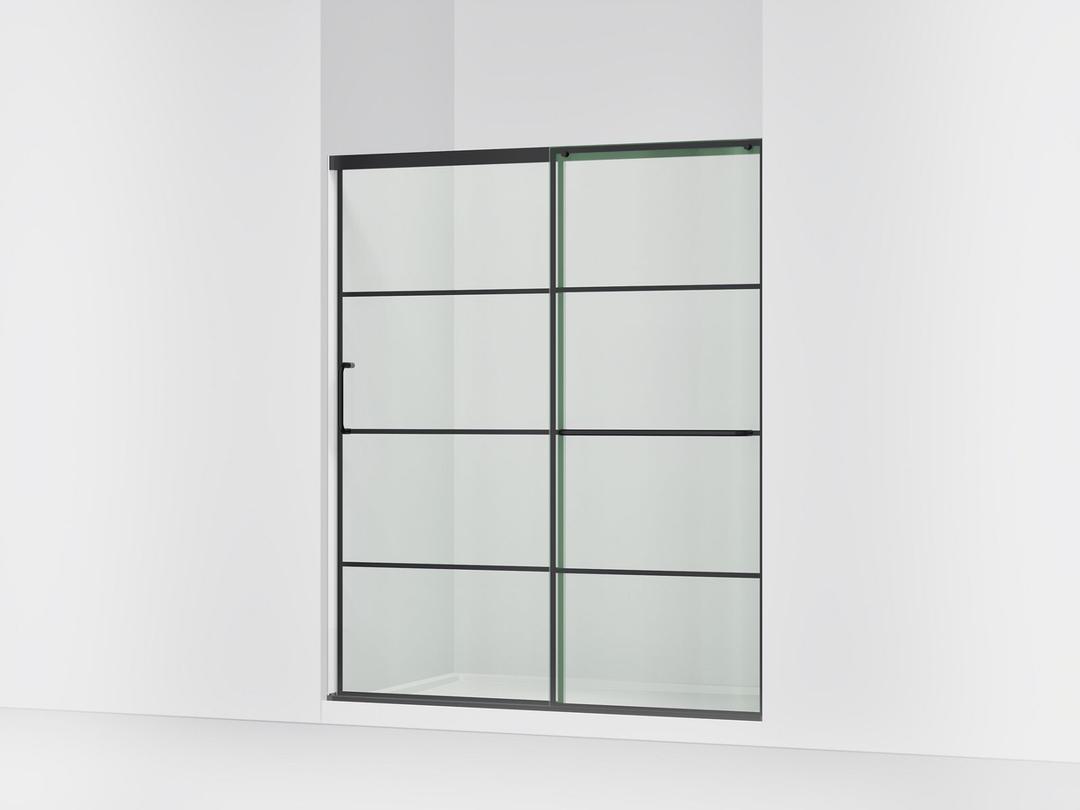 Kohler Elate Sliding shower door, 70-1/2'' H x 56-1/4 - 59-5/8'' W, with 1/4'' thick Crystal Clear glass with rectangular grille pattern - Matte Black by Kohler