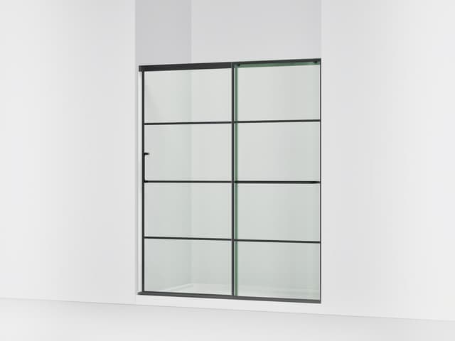 Kohler Elate Sliding shower door, 70-1/2'' H x 56-1/4 - 59-5/8'' W, with 1/4'' thick Crystal Clear glass with rectangular grille pattern - Matte Black