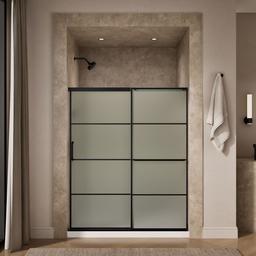 Kohler Elate Sliding shower door, 70-1/2'' H x 56-1/4 - 59-5/8'' W, with 1/4'' thick Frosted glass with rectangular grille pattern - Matte Black - image 4