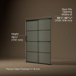 Kohler Elate Sliding shower door, 70-1/2'' H x 56-1/4 - 59-5/8'' W, with 1/4'' thick Frosted glass with rectangular grille pattern - Matte Black - image 3