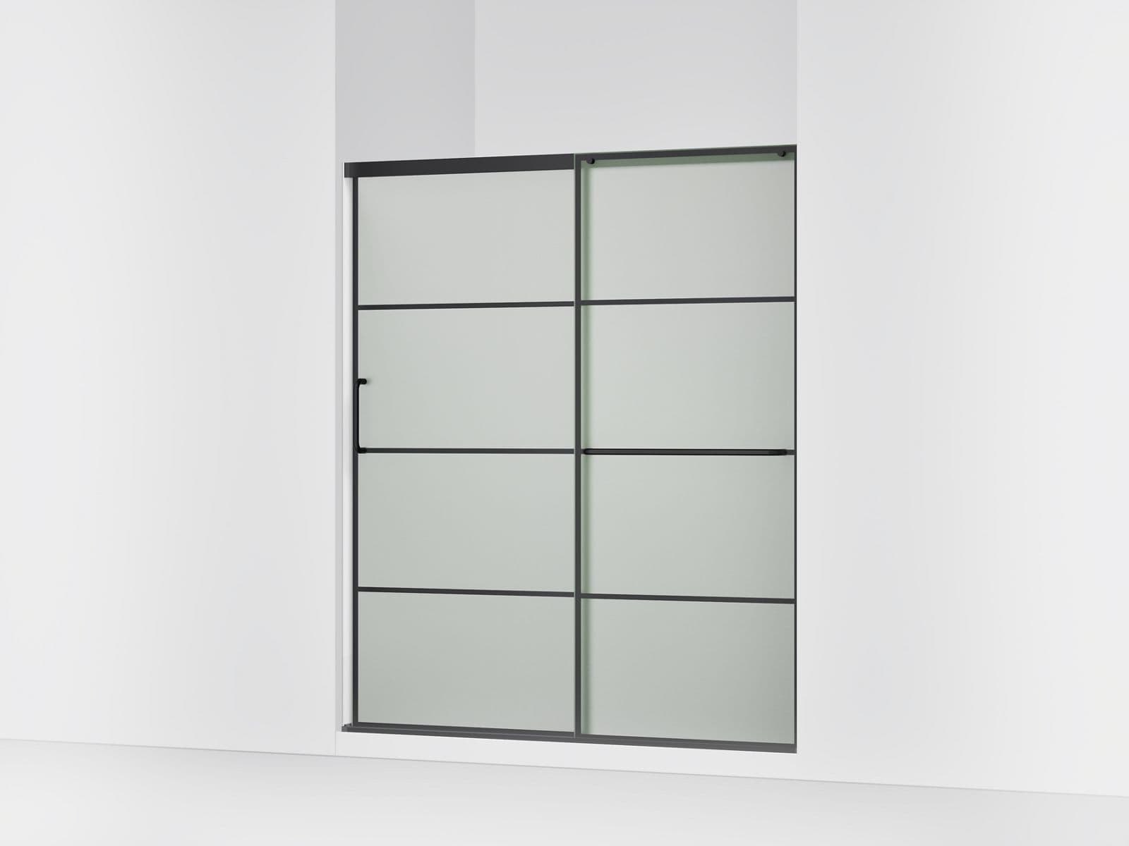 Kohler Elate Sliding shower door, 70-1/2'' H x 56-1/4 - 59-5/8'' W, with 1/4'' thick Frosted glass with rectangular grille pattern - Matte Black by Kohler