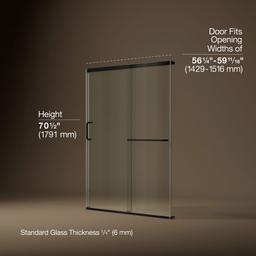 Kohler Elate Sliding shower door, 70-1/2'' H x 56-1/4 - 59-5/8'' W, with 1/4'' thick Crystal Clear glass - Matte Black - image 3