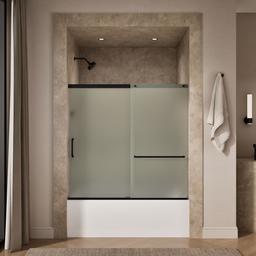 Kohler Elate Sliding bath door, 56-3/4'' H x 56-1/4 - 59-5/8'' W, with 1/4'' thick Frosted glass - Matte Black - image 4