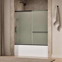 Kohler Elate Sliding bath door, 56-3/4'' H x 56-1/4 - 59-5/8'' W, with 1/4'' thick Frosted glass - Matte Black - image 2