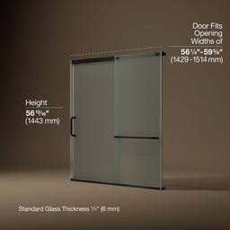 Kohler Elate Sliding bath door, 56-3/4'' H x 56-1/4 - 59-5/8'' W, with 1/4'' thick Frosted glass - Matte Black - image 3