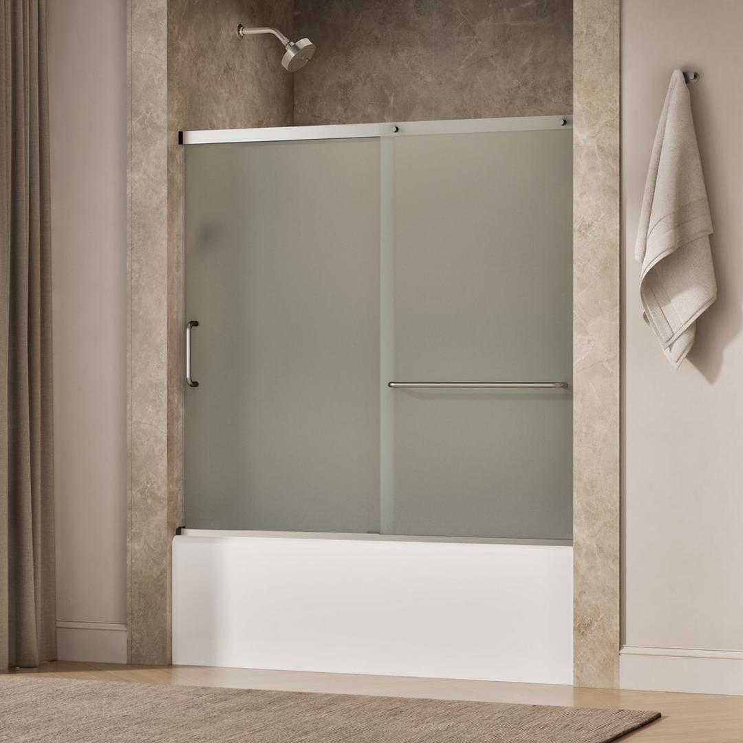 Kohler Elate Sliding bath door, 56-3/4'' H x 56-1/4 - 59-5/8'' W, with 1/4'' thick Frosted glass - Matte Nickel by Kohler