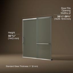 Kohler Elate Sliding bath door, 56-3/4'' H x 56-1/4 - 59-5/8'' W, with 1/4'' thick Frosted glass - Matte Nickel - image 2