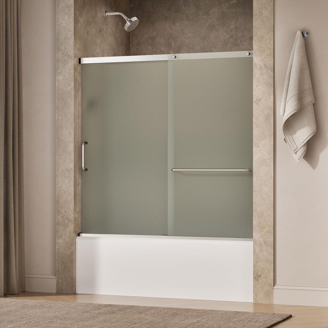 Kohler Elate Sliding bath door, 56-3/4'' H x 56-1/4 - 59-5/8'' W, with 1/4'' thick Frosted glass - Bright Silver by Kohler