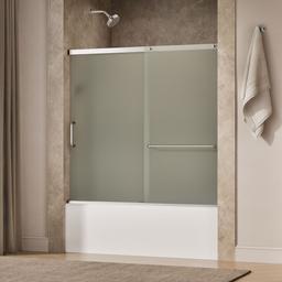 Kohler Elate Sliding bath door, 56-3/4'' H x 56-1/4 - 59-5/8'' W, with 1/4'' thick Frosted glass - Bright Silver - image 1
