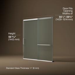 Kohler Elate Sliding bath door, 56-3/4'' H x 56-1/4 - 59-5/8'' W, with 1/4'' thick Frosted glass - Bright Silver - image 2