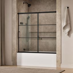 Kohler Elate Sliding bath door, 56-3/4'' H x 56-1/4 - 59-5/8'' W, with 1/4'' thick Crystal Clear glass with rectangular grille pattern - Matte Black - image 2