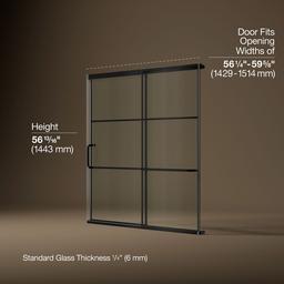 Kohler Elate Sliding bath door, 56-3/4'' H x 56-1/4 - 59-5/8'' W, with 1/4'' thick Crystal Clear glass with rectangular grille pattern - Matte Black - image 3