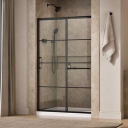 Kohler Elate Sliding shower door, 75-1/2'' H x 44-1/4 - 47-5/8'' W, with heavy 5/16'' thick Crystal Clear glass with rectangular grille pattern - Matte Black - image 2