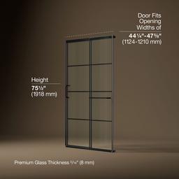 Kohler Elate Sliding shower door, 75-1/2'' H x 44-1/4 - 47-5/8'' W, with heavy 5/16'' thick Crystal Clear glass with rectangular grille pattern - Matte Black - image 3