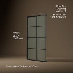 Kohler Elate Sliding shower door, 75-1/2'' H x 44-1/4 - 47-5/8'' W, with heavy 5/16'' thick Frosted glass with rectangular grille pattern - Matte Black - image 3