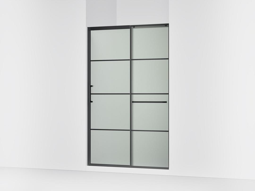 Elate Sliding shower door, 75-1/2'' H x 50-1/4 - 53-5/8'' W, with heavy 5/16'' thick Frosted glass with rectangular grille pattern - Matte Black by Kohler