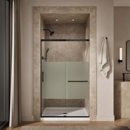 Kohler Elate Sliding shower door, 75-1/2'' H x 44-1/4 - 47-5/8'' W, with heavy 5/16'' thick Crystal Clear glass with privacy band - Matte Black - image 4