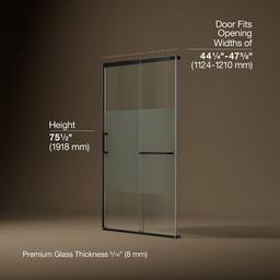 Kohler Elate Sliding shower door, 75-1/2'' H x 44-1/4 - 47-5/8'' W, with heavy 5/16'' thick Crystal Clear glass with privacy band - Matte Black - image 3