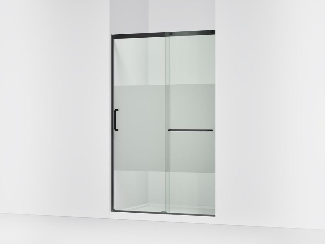 Kohler Elate Sliding shower door, 75-1/2'' H x 44-1/4 - 47-5/8'' W, with heavy 5/16'' thick Crystal Clear glass with privacy band - Matte Black by Kohler