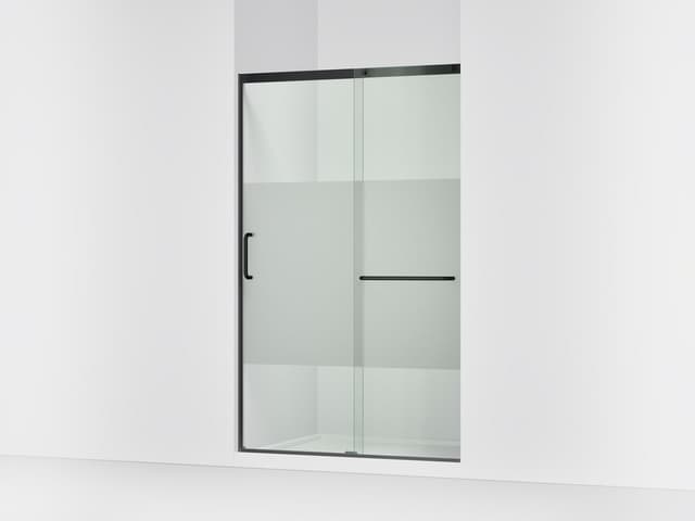 Kohler Elate Sliding shower door, 75-1/2'' H x 44-1/4 - 47-5/8'' W, with heavy 5/16'' thick Crystal Clear glass with privacy band - Matte Black