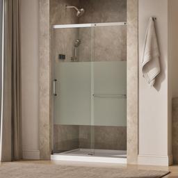 Kohler Elate Sliding shower door, 75-1/2'' H x 44-1/4 - 47-5/8'' W, with heavy 5/16'' thick Crystal Clear glass with privacy band - Matte Nickel - image 2