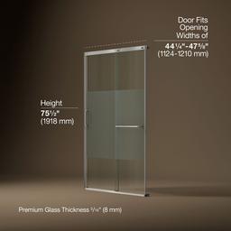 Kohler Elate Sliding shower door, 75-1/2'' H x 44-1/4 - 47-5/8'' W, with heavy 5/16'' thick Crystal Clear glass with privacy band - Matte Nickel - image 3
