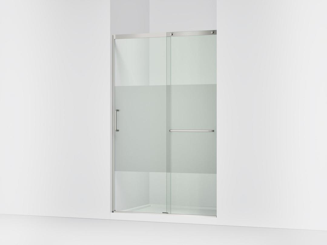 Kohler Elate Sliding shower door, 75-1/2'' H x 44-1/4 - 47-5/8'' W, with heavy 5/16'' thick Crystal Clear glass with privacy band - Matte Nickel by Kohler