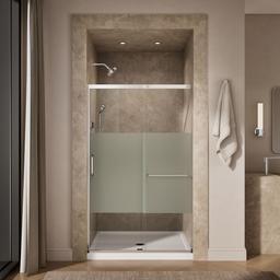Kohler Elate Sliding shower door, 75-1/2'' H x 44-1/4 - 47-5/8'' W, with heavy 5/16'' thick Crystal Clear glass with privacy band - Bright Silver - image 4