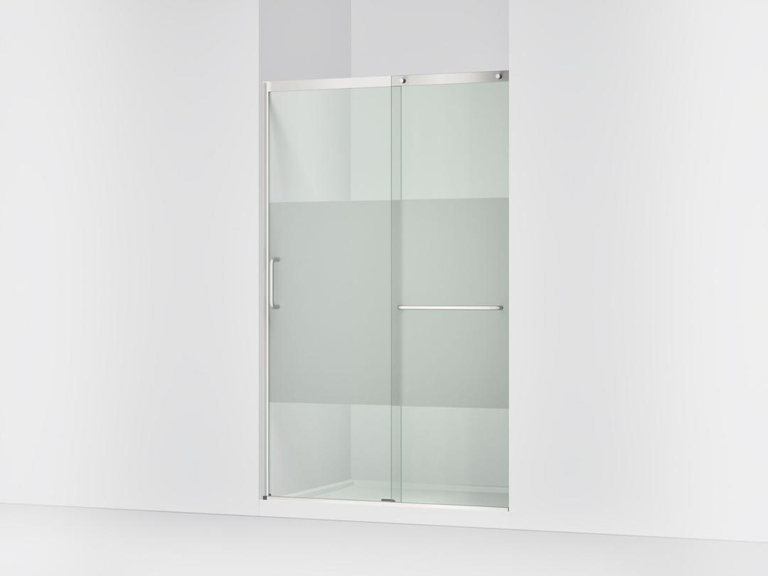 Kohler Elate Sliding shower door, 75-1/2'' H x 44-1/4 - 47-5/8'' W, with heavy 5/16'' thick Crystal Clear glass with privacy band - Bright Silver by Kohler