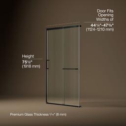 Kohler Elate Sliding shower door, 75-1/2'' H x 44-1/4 - 47-5/8'' W, with heavy 5/16'' thick Crystal Clear glass - Matte Black - image 3