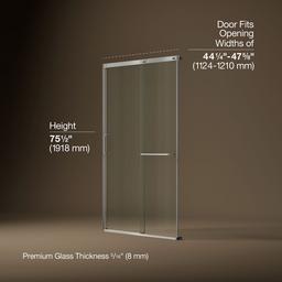 Kohler Elate Sliding shower door, 75-1/2'' H x 44-1/4 - 47-5/8'' W, with heavy 5/16'' thick Crystal Clear glass - Matte Nickel - image 3