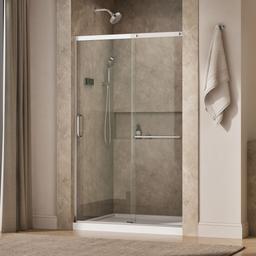 Kohler Elate Sliding shower door, 75-1/2'' H x 44-1/4 - 47-5/8'' W, with heavy 5/16'' thick Crystal Clear glass - Bright Silver - image 2