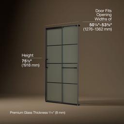 Elate Sliding shower door, 75-1/2'' H x 50-1/4 - 53-5/8'' W, with heavy 5/16'' thick Frosted glass with rectangular grille pattern - Matte Black - image 3