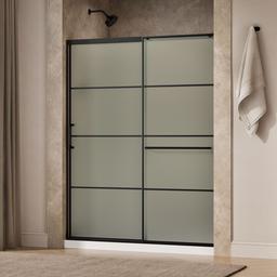 Elate Sliding shower door, 75-1/2'' H x 56-1/4 - 59-5/8'' W, with heavy 5/16'' thick Frosted glass with rectangular grille pattern - Matte Black - image 2