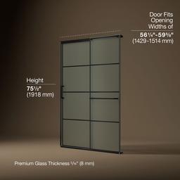 Elate Sliding shower door, 75-1/2'' H x 56-1/4 - 59-5/8'' W, with heavy 5/16'' thick Frosted glass with rectangular grille pattern - Matte Black - image 3