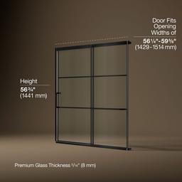 Kohler Elate Sliding bath door, 56-3/4'' H x 56-1/4 - 59-5/8'' W with heavy 5/16'' thick Crystal Clear glass with rectangular grille pattern - Matte Black - image 3