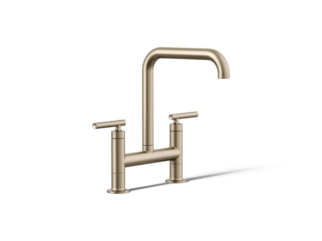 Kohler Purist Two-hole bridge kitchen sink faucet - Vibrant Brushed Bronze