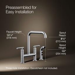 Kohler Purist Two-hole bridge kitchen sink faucet with side sprayer - Polished Chrome - image 3