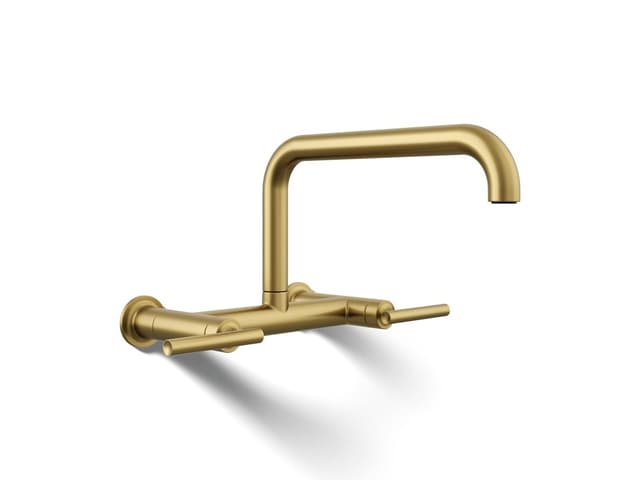 Kohler Purist Two-hole wall-mount bridge kitchen sink faucet - Vibrant Brushed Moderne Brass