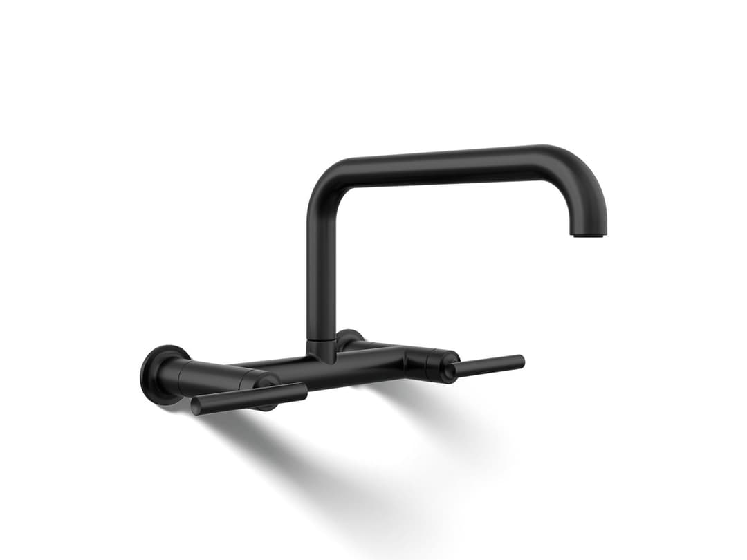 Kohler Purist Two-hole wall-mount bridge kitchen sink faucet - Matte Black by Kohler